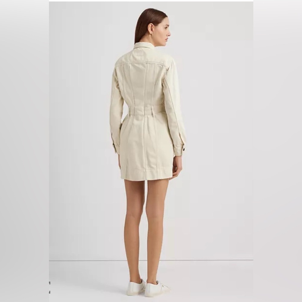Lauren Ralph Lauren Denim Utility Shirt Dress Cream Women’s Size 6 Long Sleeve - Picture 4 of 13